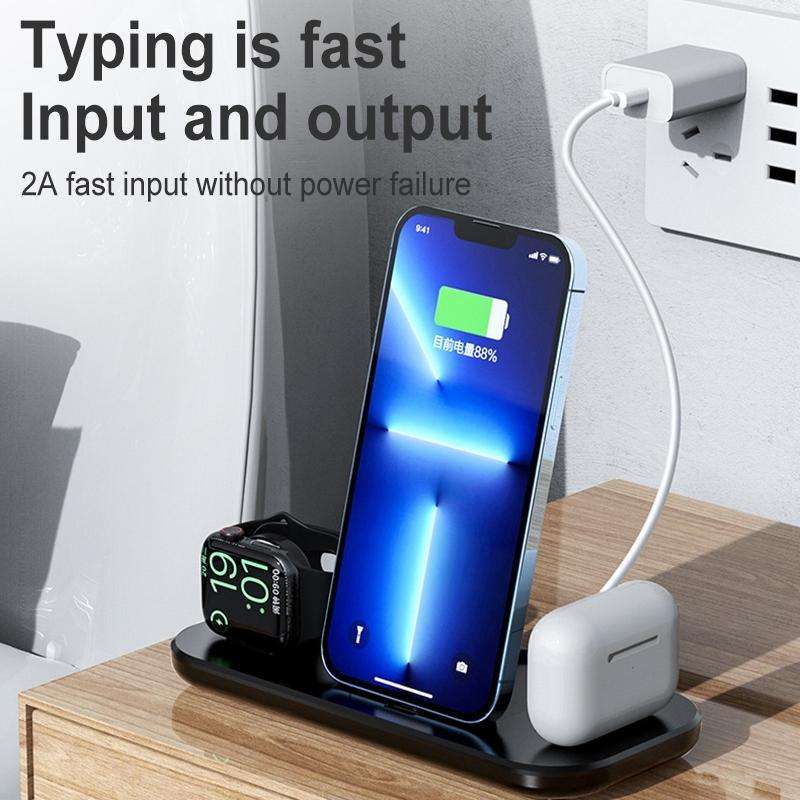A32 3 in 1 Quick Wireless Charger for iPhone, iWatch, AirPods(White)