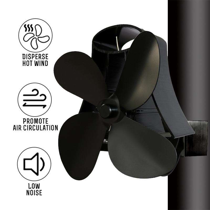 YL-105 4-Blade Aluminum Heat Powered Fireplace Stove Fan(Rose Red)