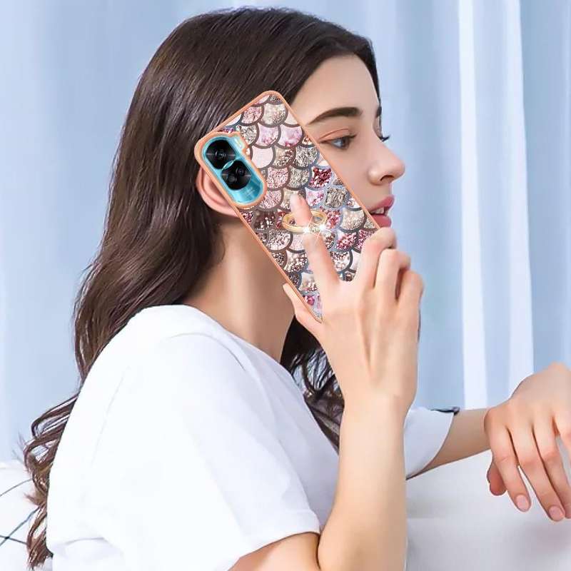 For Honor 90 Lite 5G Electroplating IMD TPU Phone Case with Ring(Pink Scales)