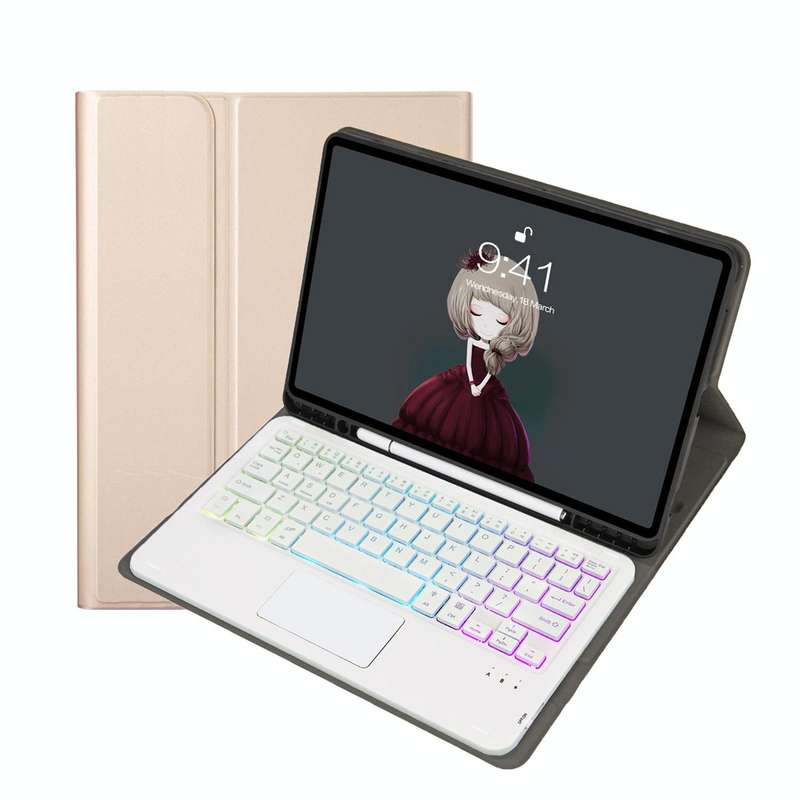 For Samsung Galaxy Tab A8 10.5 (2021) A08B-AS Lambskin Texture Backlight Bluetooth Keyboard Leath...