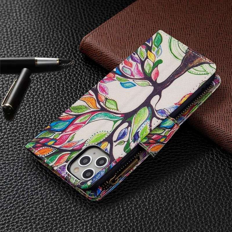 For iPhone 11 Colored Drawing Pattern Zipper Horizontal Flip Leather Case with Holder & Card Slot...