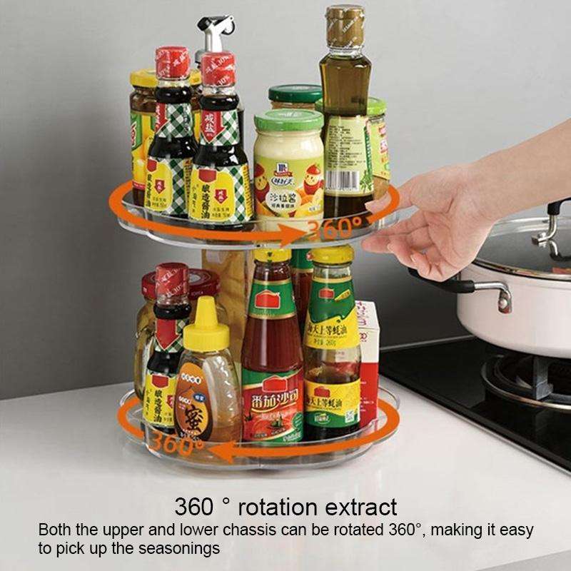 Kitchen Transparent Rotatable Condiment Storage Turntable Double-Layer Multi-Function Shelf