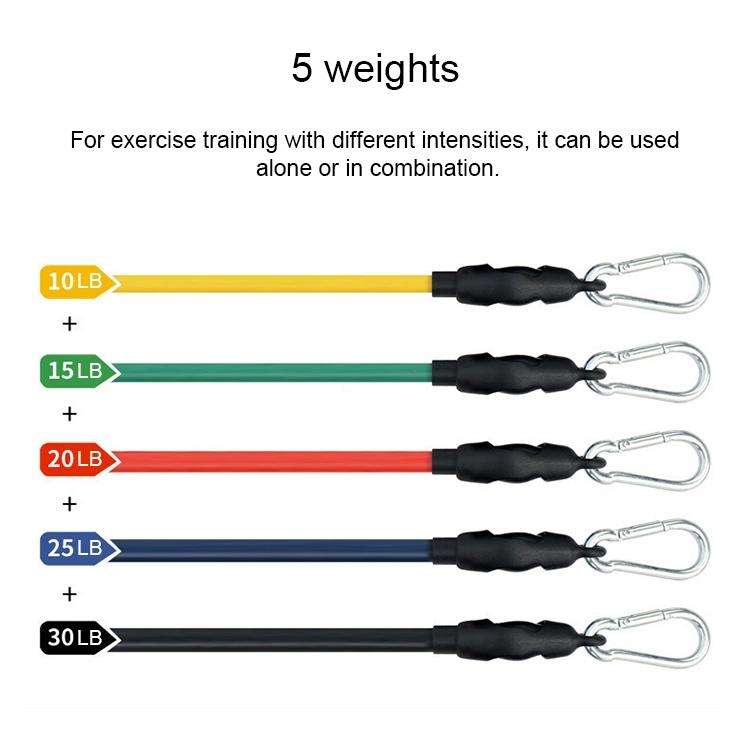 E1107 11 in 1 100lbs Natural Latex Five-point Buckle Household Pull Rope Resistance Band Fitness ...