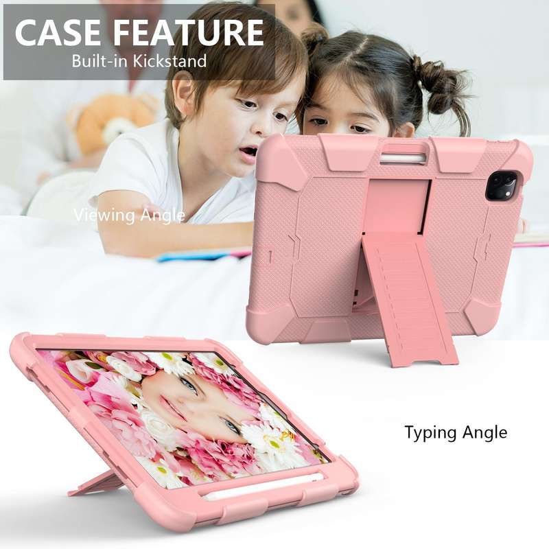 For iPad Air 2022 / 2020 10.9 Shockproof Two-Color Silicone Protective Case with Holder(Rose Gold...