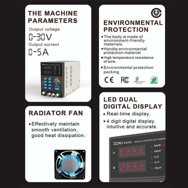 BAKU BA-3305D 5A/30V CNC DC High Power Supply(US Plug)