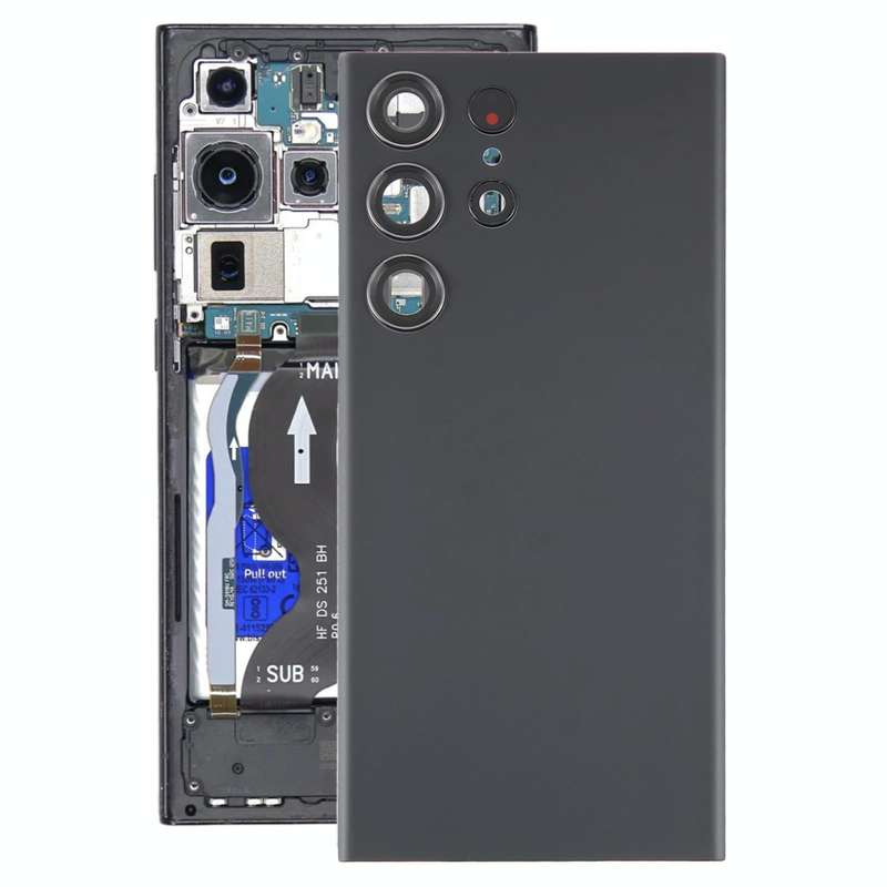 For Samsung Galaxy S23 Ultra SM-S918 Glass Battery Back Cover with Camera Lens Cover(Black)