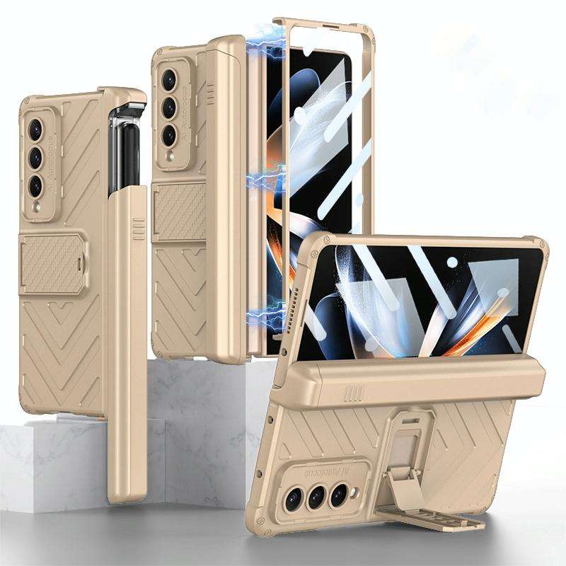 For Samsung Galaxy Z Fold4 GKK Integrated Magnetic Armor Flip Phone Case With Pen Box(Champagne G...