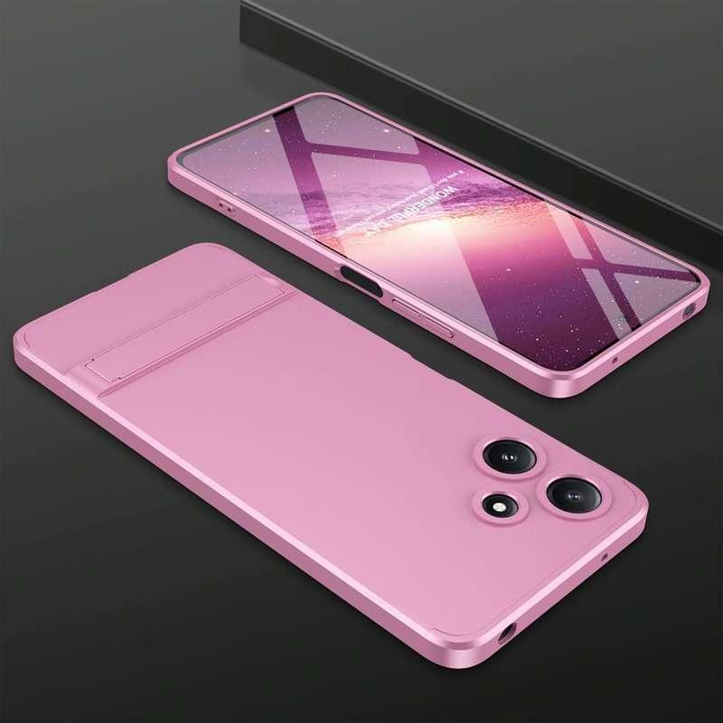 For Xiaomi Redmi 12 5G GKK Three Stage Splicing Full Coverage PC Phone Case with Stand(Rose Gold)