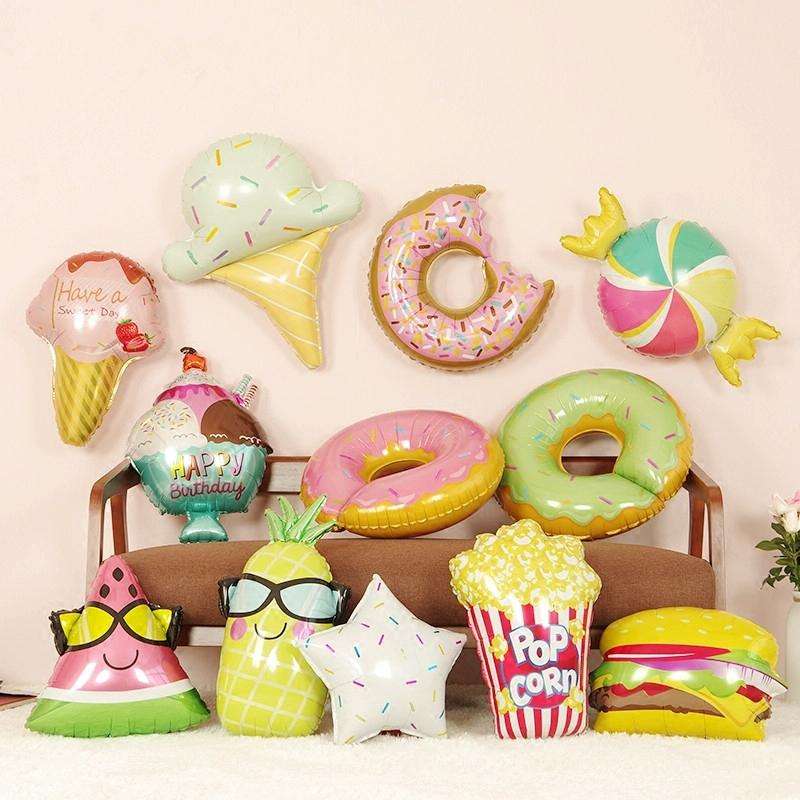 4 PCS Doughnut Candy Ice Cream Shaped Foil Balloons Happy Birthday Decorations Big Inflatable Hel...
