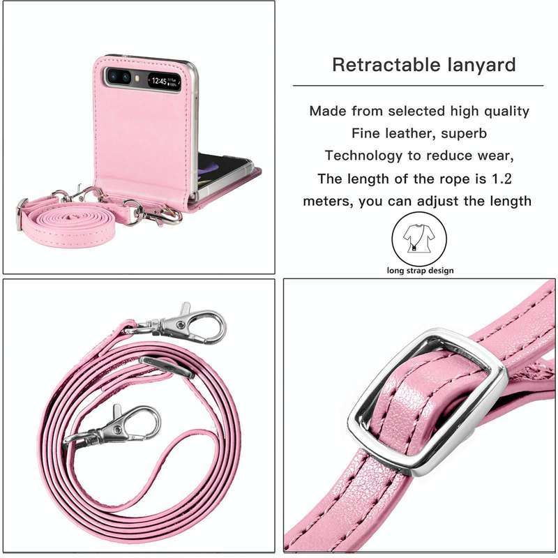For Samsung Galaxy Z Flip 5G Diagonal Lanyard Embossed Card Phone Case(Pink)