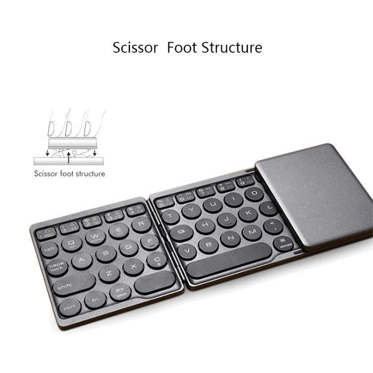 B052 Universal Round Keycap Mini Three-fold Bluetooth Wireless Keyboard with Touchpad (Silver)