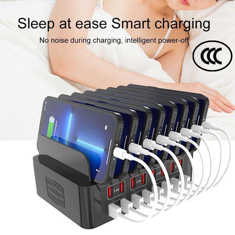 YFY-A55 150W 16 x USB Ports Smart Charging Station with Phone & Tablet Stand, UK Plug