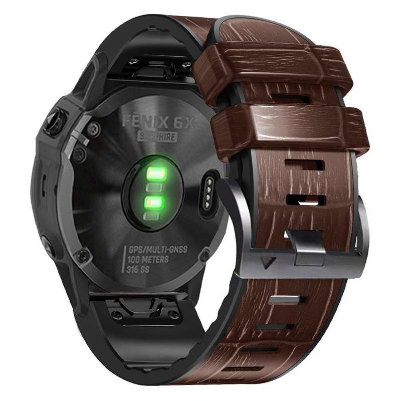 For Garmin Fenix 7X/6X Pro/Tactix 7 26mm Crocodile Texture Silicone Leather Watch Band(Coffee)