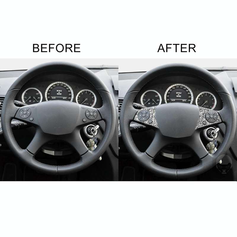 For Mercedes-Benz C-class W204 2007-2010 Car Steering Wheel Buttons Diamond Decorative Sticker, L...