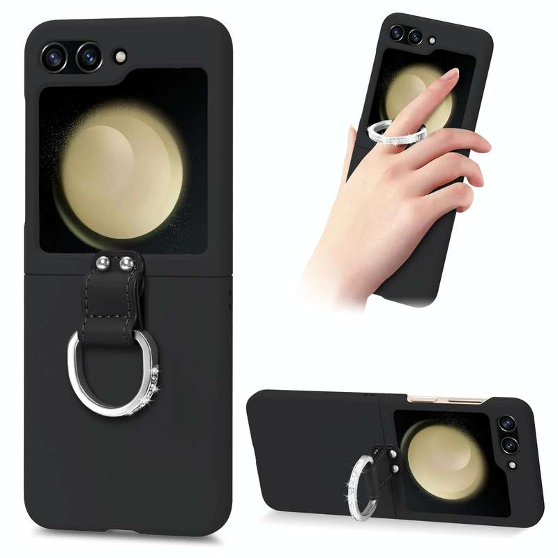 For Samsung Galaxy Z Flip5 5G Skin-feel Diamond Ring Shockproof Phone Case(Black)