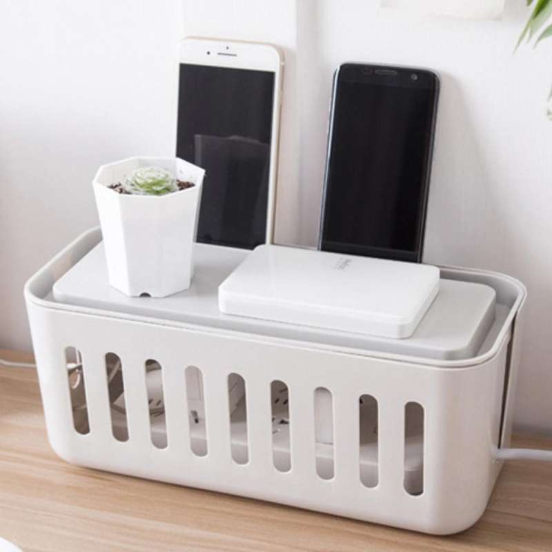 Safety Household Desktop Power Cable Storage Box Charger Socket Organizer(Yellow)