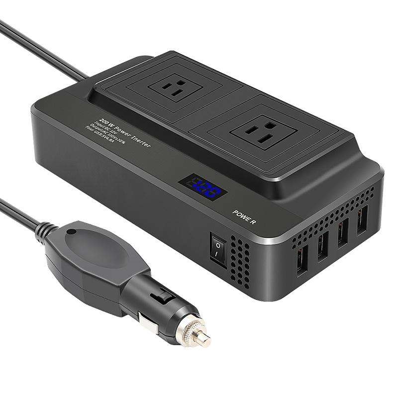 DC12V 200W AC110V Car Smart Multi-functional Digital Display Inverter, US Plug