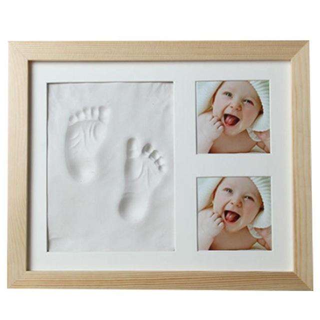 Baby Hand Foot Print Mold Maker Solid Wooden Photo Frame With Cover Fingerprint Mud Set(White)