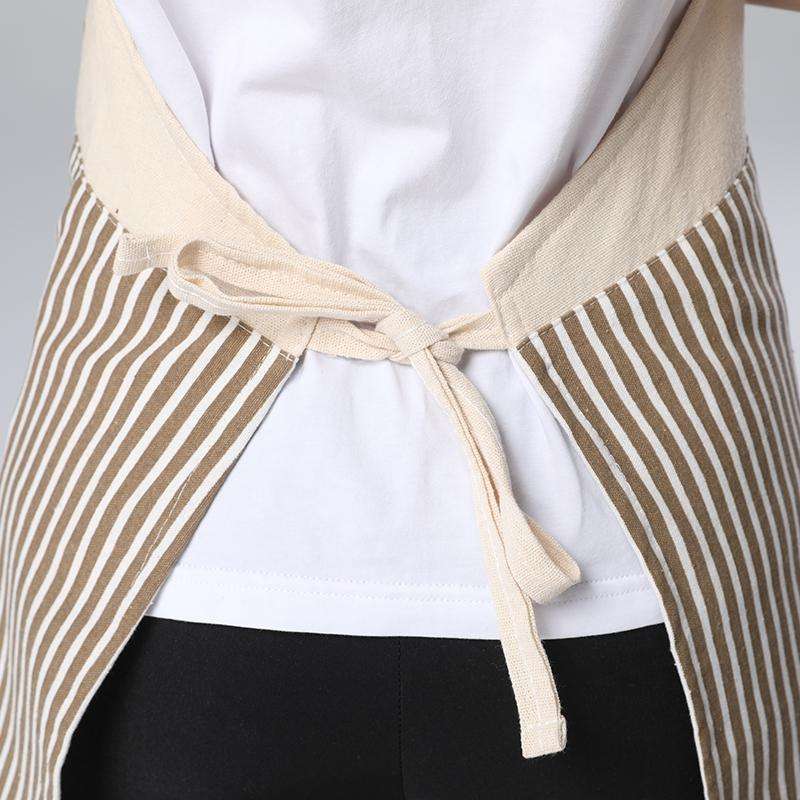 Cotton Linen Smiley Face Design Simple Waterproof Striped Work Apron(Beige)