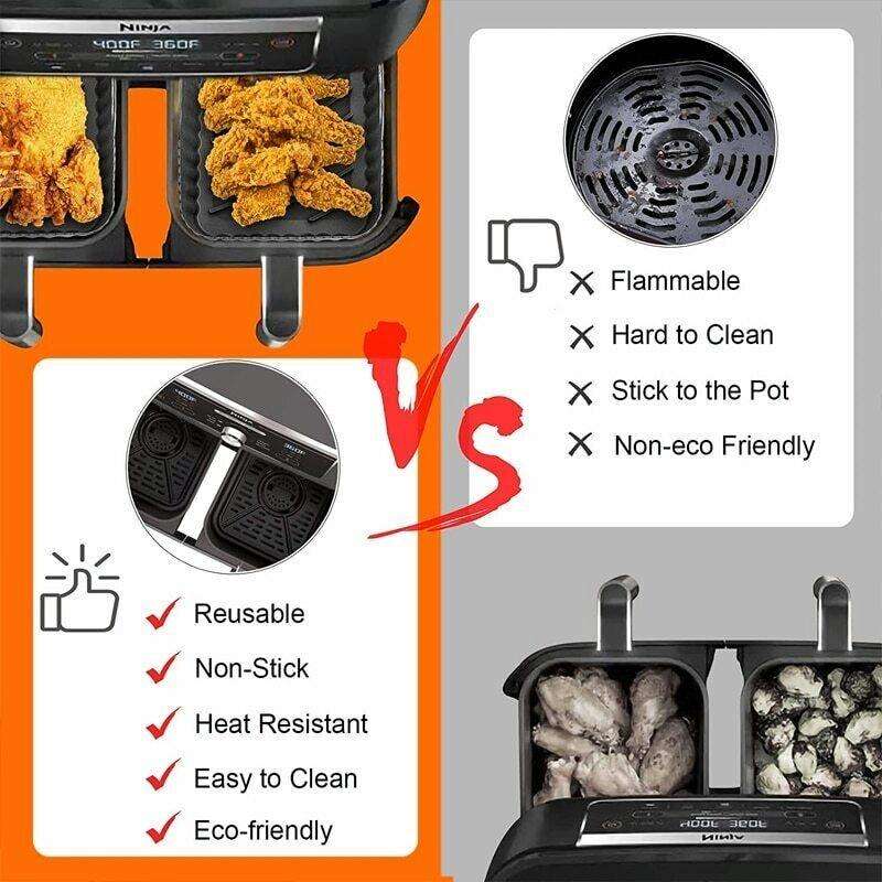 For Ninja DZ201 Air Fryer Silicone Mat Foldable Reusable Basket Tray(Black)