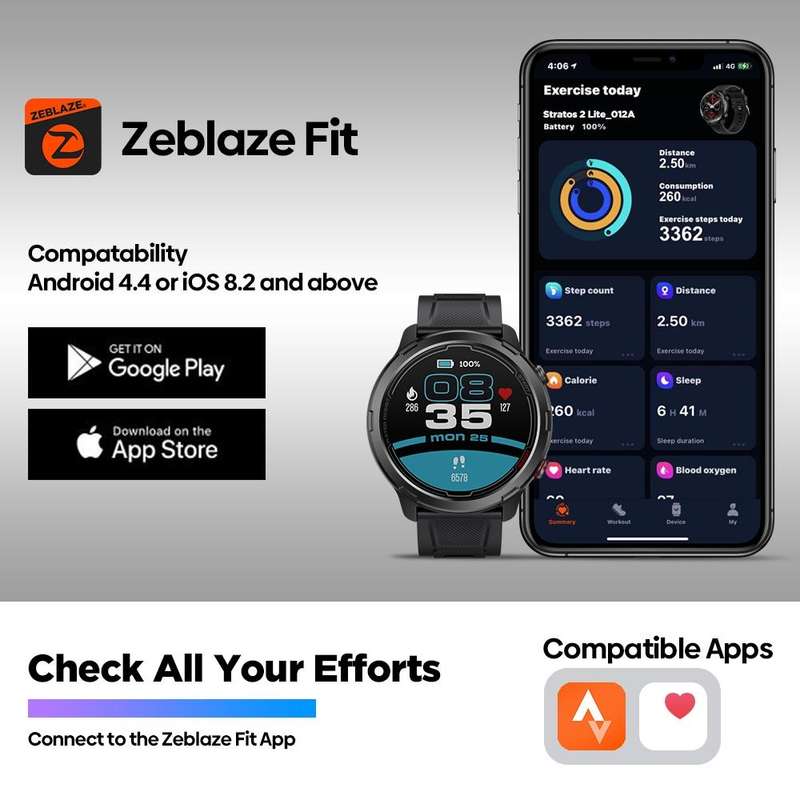 Zeblaze Stratos 2 Lite 1.32 inch IPS Screen 5 ATM Waterproof GPS Smart Watch, Support Heart Rate ...