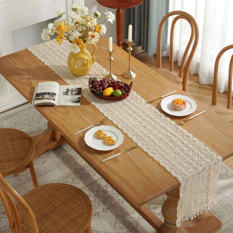 Widened And Stitched Rustic Knitted Hollow Tablecloth, Size: 30x200cm(Phoenix Double Stitching)