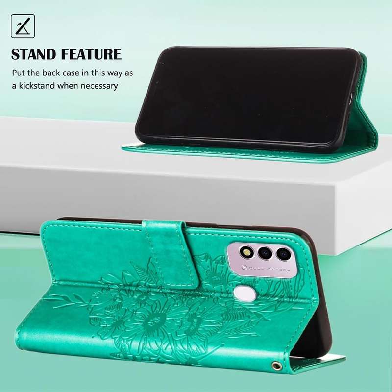 For Itel P37 / Vision 2s Embossed Butterfly Leather Phone Case(Green)