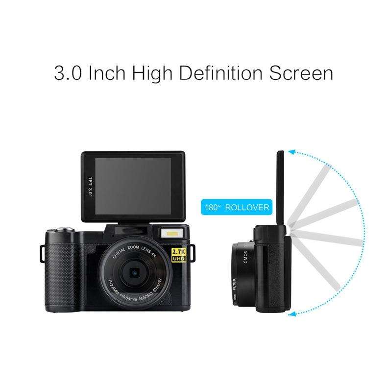 R2 2.7K Vlog Camera 4X Zoom Digital Camera with 3.0 inch Flip Screen (Black)