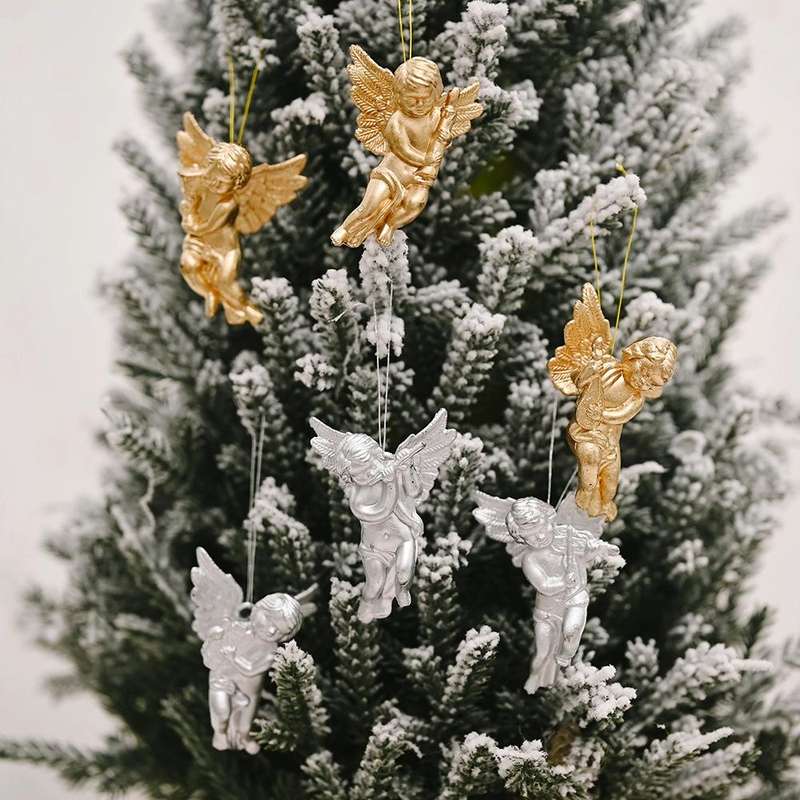 6pcs /Pack Christmas Angel Pendant Decoration Electroplated Semi-Dimensional Hanging Ornament(Sil...