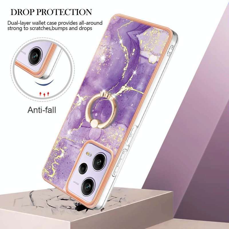 For Xiaomi Redmi Note 12 Pro Speed Electroplating Marble IMD TPU Phone Case with Ring Holder(Purp...
