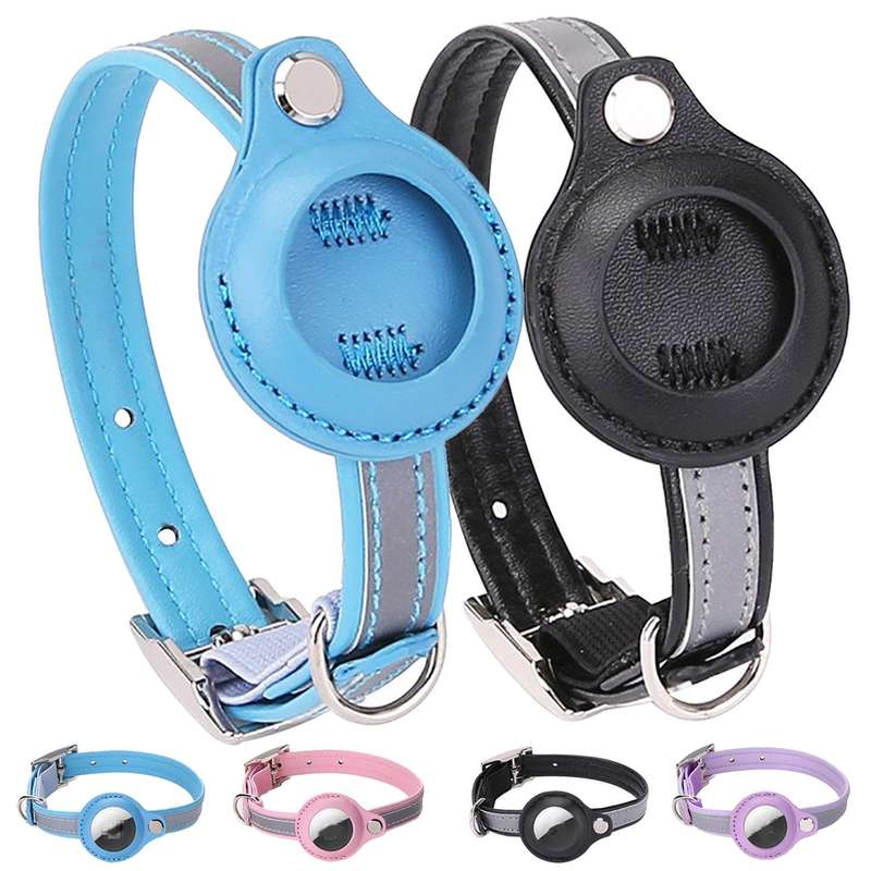 For Airtag Tracker Protective Cover Pet PU Collar, Specification: XS(Black)