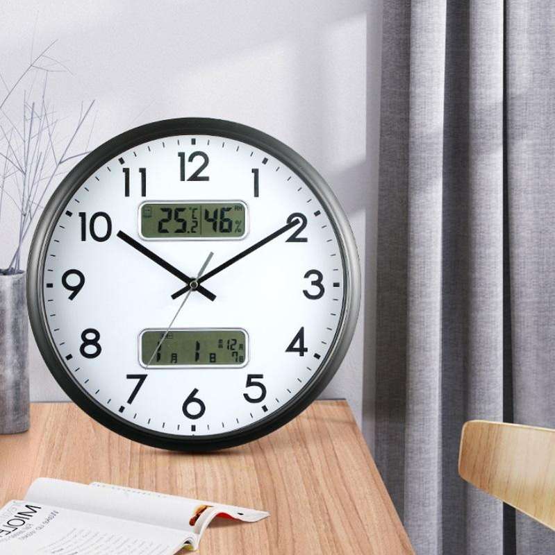 13 Inch Dual-screen LED Display Wall Clock Living Room Temperature And Humidity Calendar Multi-fu...