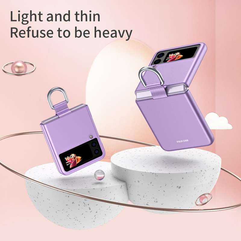 For Samsung Galaxy Z Flip3 5G Skin Feel Folding Phone Case with Drawstring Key Chain(Black)