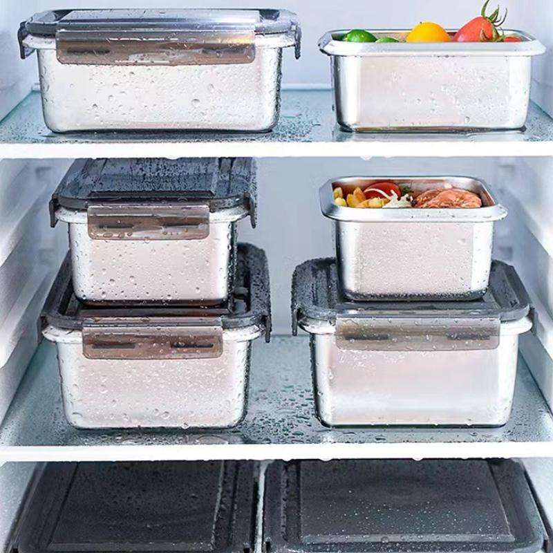 Refrigerator Refrigerated Storage Stainless Steel Airtight Crisper, Capacity: Rectangular 3 PCS/Set