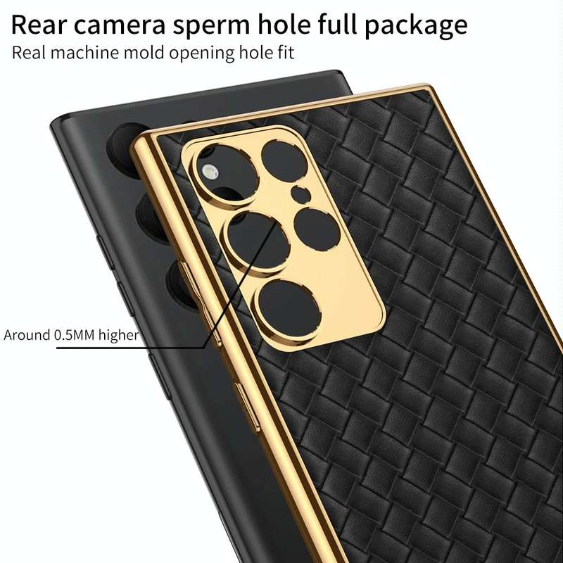 For Samsung Galaxy S23 Ultra 5G GKK Weave Texture Electroplating PU Protective Phone Case(Green)