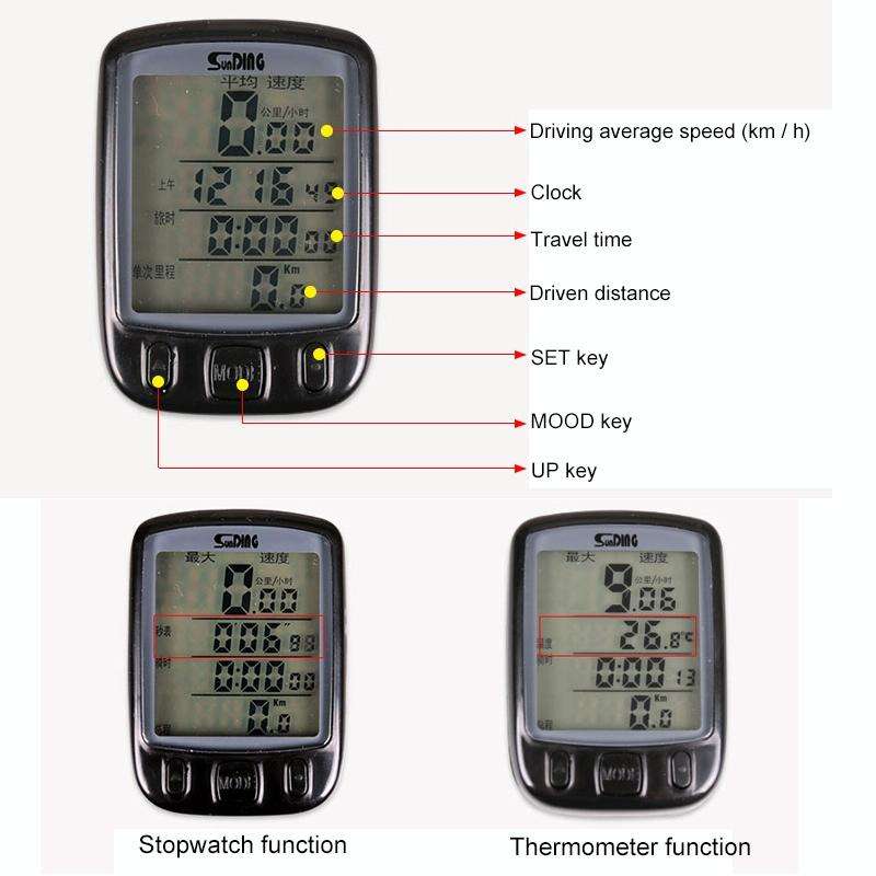 SUNDING 563C Bike Bicycle Waterproof Wireless LCD Screen Luminous Mileage Speedometer Odometer, C...