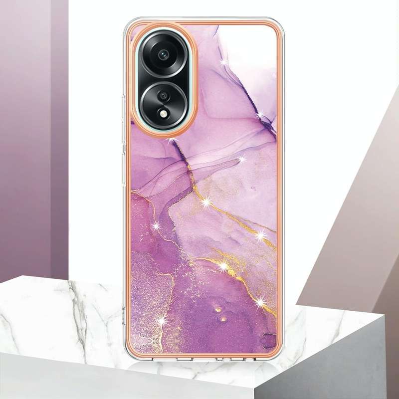 For OPPO A58 4G Electroplating Marble Dual-side IMD Phone Case(Purple 001)