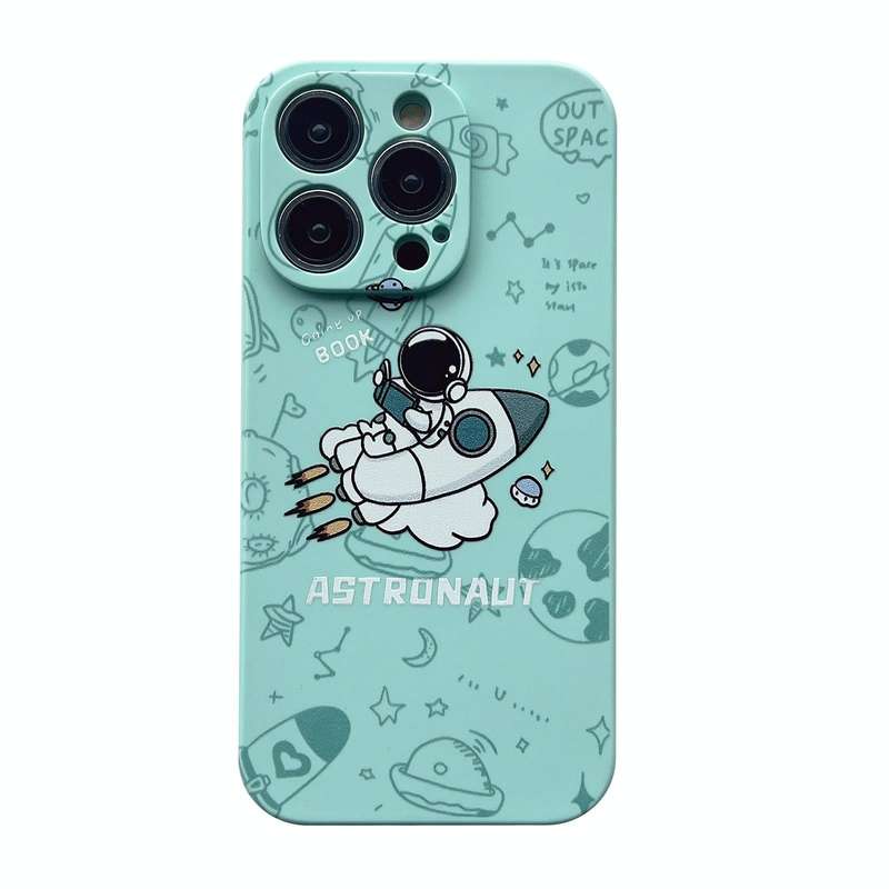 For iPhone 12 Liquid Silicone Straight Side Phone Case(Green Astronaut)