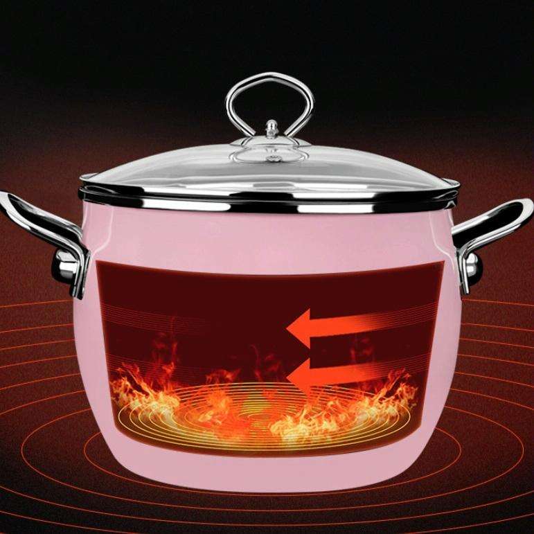 Enamel Soup Pot Uncoated Food Supplement Pot For Induction Cooker(Pink)