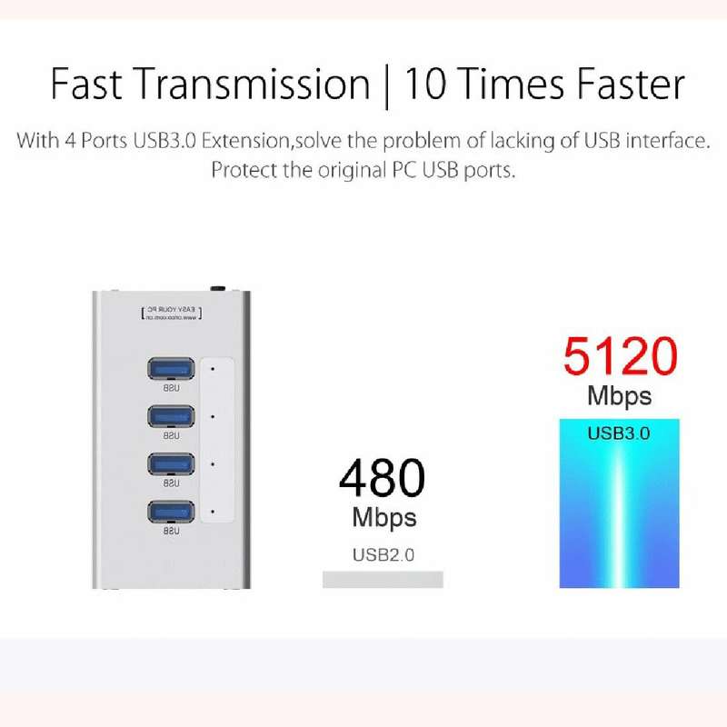 ORICO A3H4 Aluminum High Speed 4 Ports USB 3.0 HUB with 12V/2.5A Power Supply for Laptops(Silver)