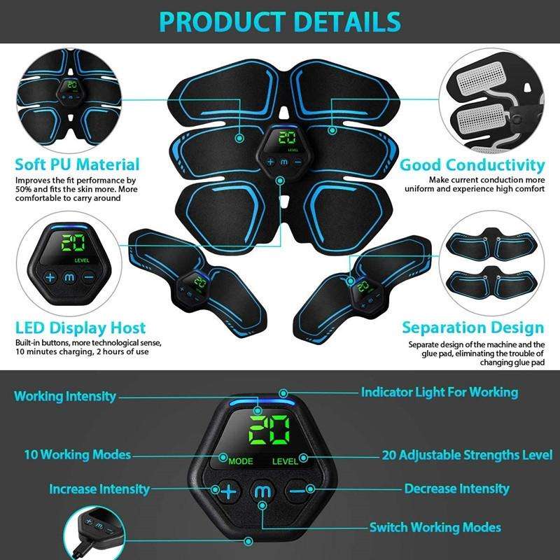 EMS Portable Abdomen Device Electric Abdominal Muscle Stickers with LCD Screen Display(Blue Line)