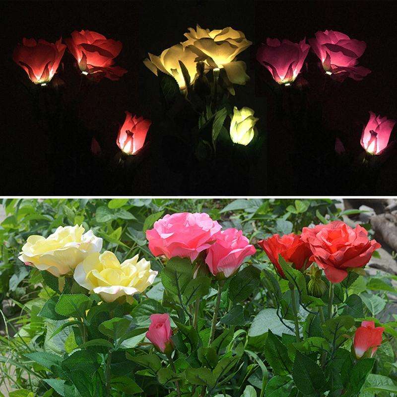 Solar LED Artificial Rose Lantern Garden Decoration Lawn Lamp(Pink)