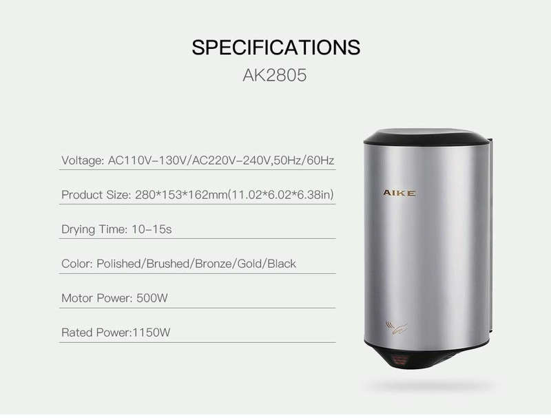 304 Stainless Steel Automatic SensorJet Hand Dryer High Speed Airflow for Home Hotel Airport Hand...
