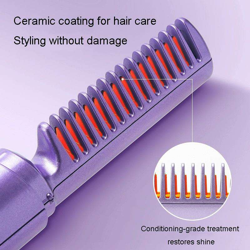 2 In 1 Portable USB Rechargeable Hair Curler Dual Usage Hair Straightening Comb(Purple)