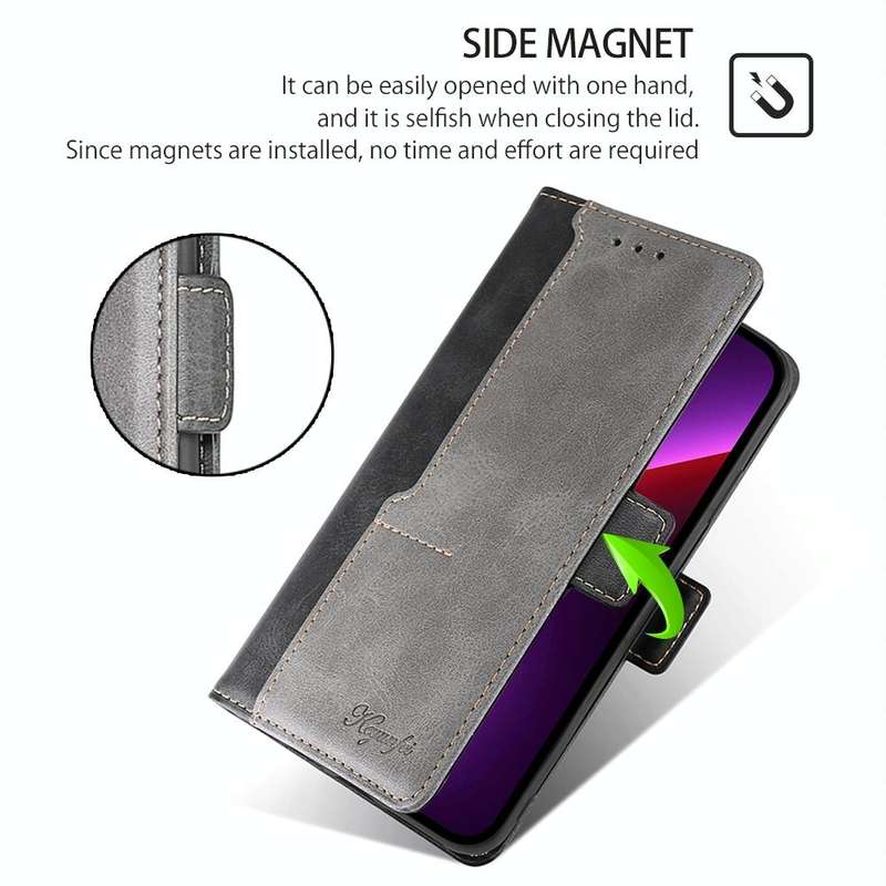 For Huawei nova 12i 4G Contrast Color Side Buckle Leather Phone Case(Black + Grey)
