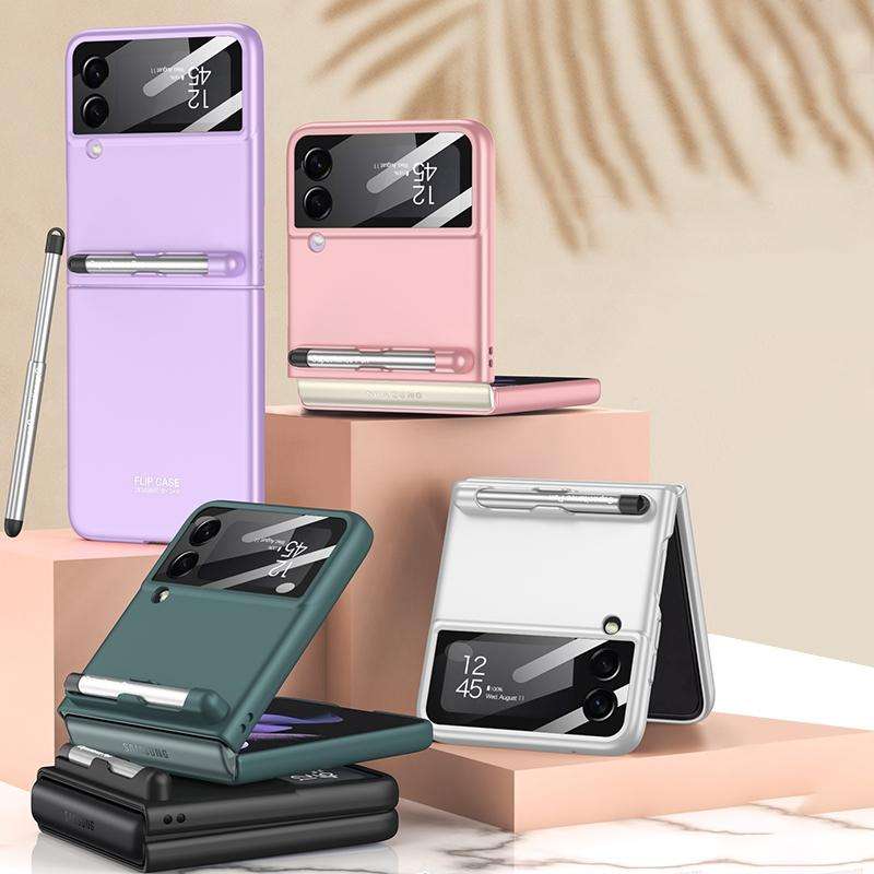 For Samsung Galaxy Z Flip3 5G GKK Integrated Ultra-thin Full Coverage Phone Flip Case with Pen(Pink)