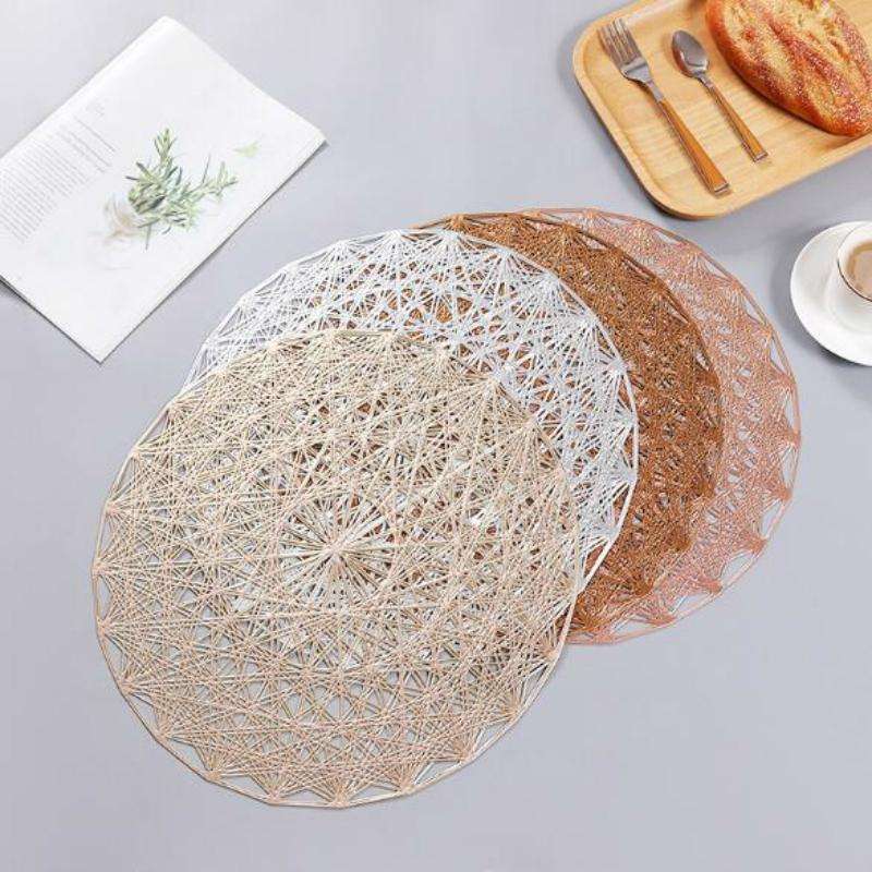 2 PCS Round PVC Insulated Placemat Creative Hollow Household Table Decoration, Size: 38cm(Rose Gold)