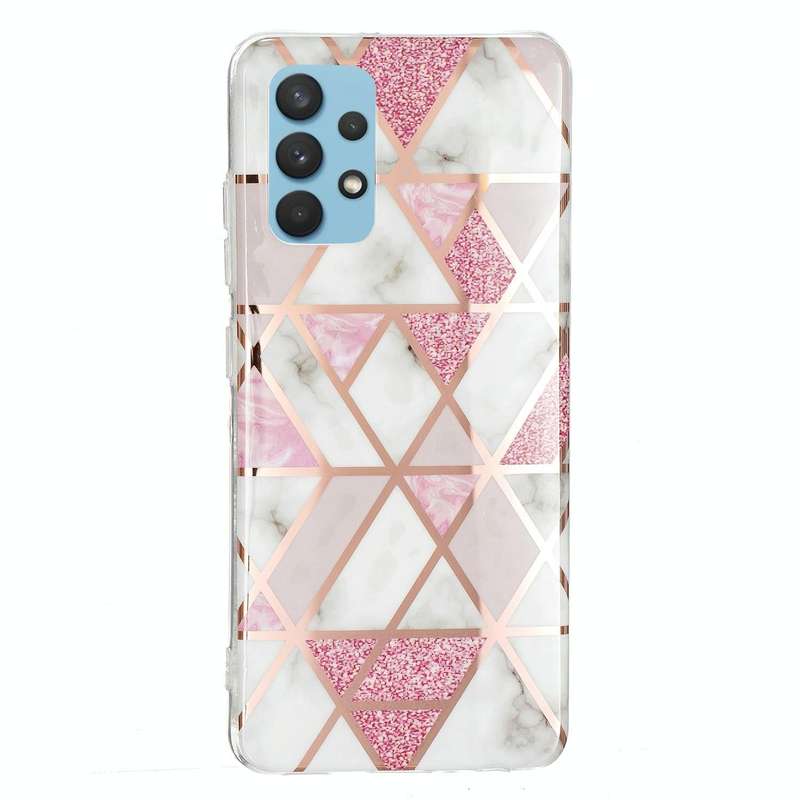 For Samsung Galaxy A32 4G Electroplating TPU Protective Case(Pink White Rhombus)
