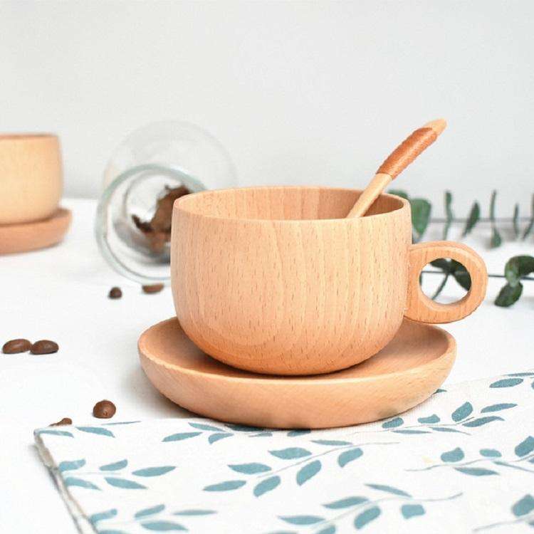 Beech Coffee Cup Accessories Wooden Tableware, Style:Saucer