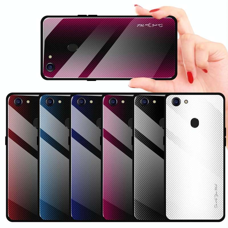 For OPPO F5 Texture Gradient Glass Protective Case(Black)